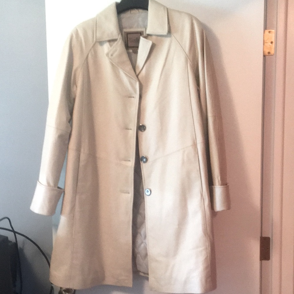 Oyster colored genuine leather coat. Never worn. Tags attached.